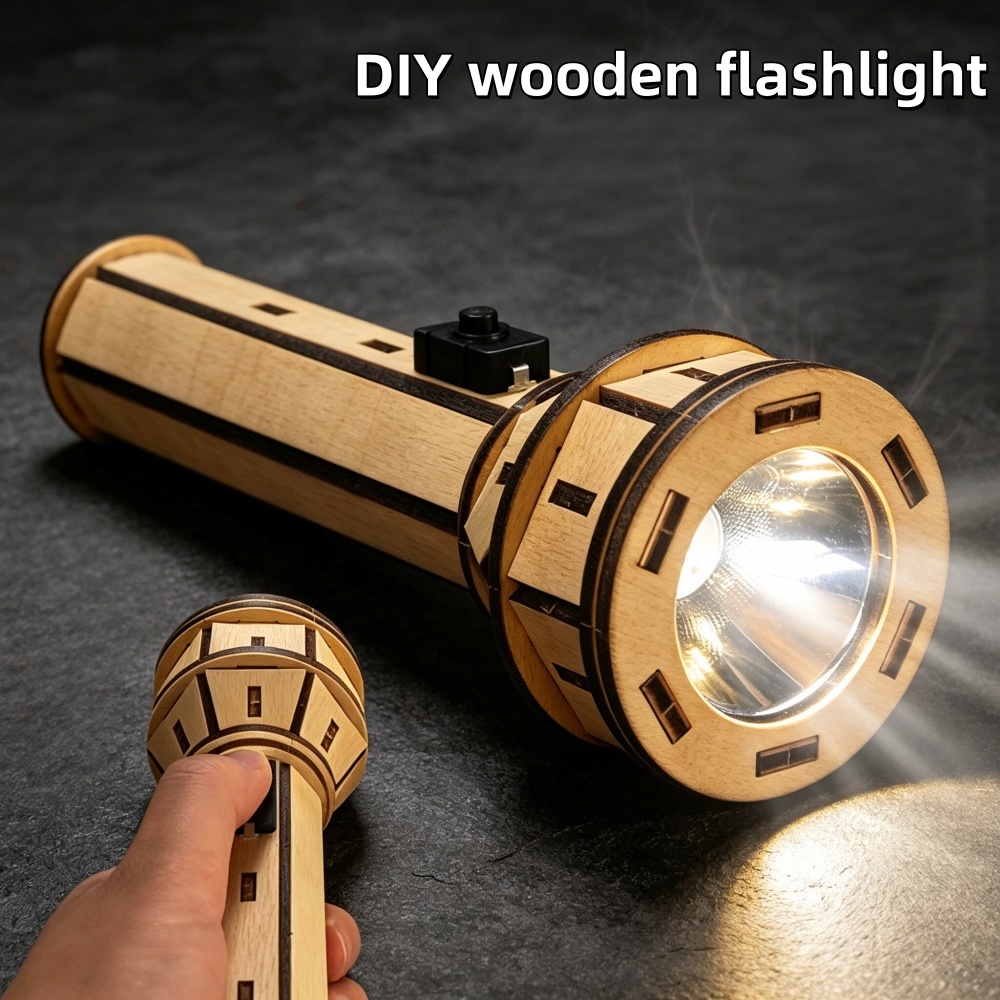 Science Project Diy - Houten DIY-zaklamp puzzelset STEM educatief handgemaakt